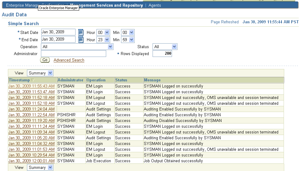 Audit Data Search Page
