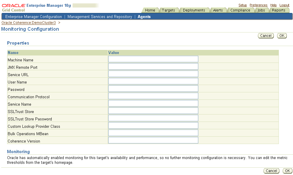 Monitoring Configuration Page