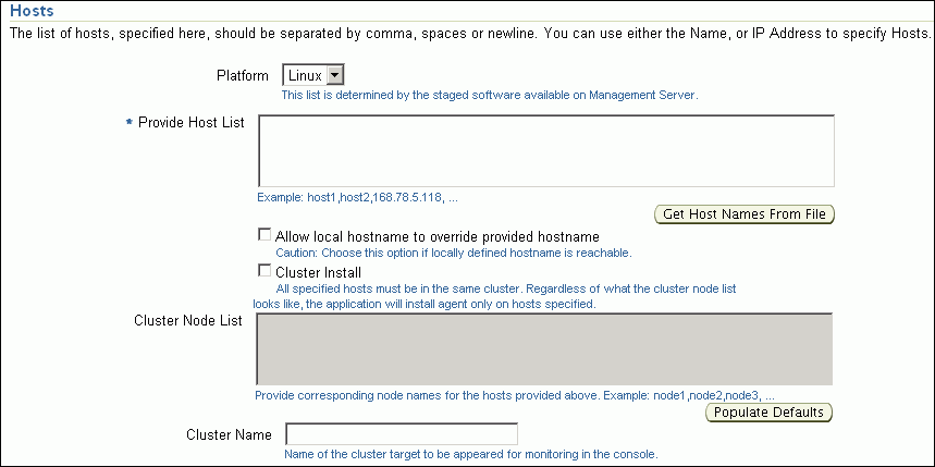 Hosts Section of the Installation Details Page