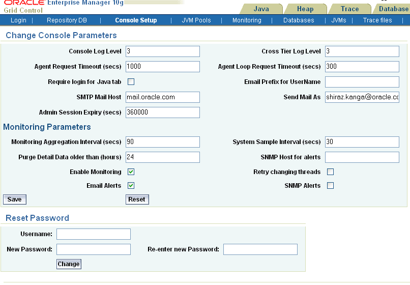 Change Console Parameters
