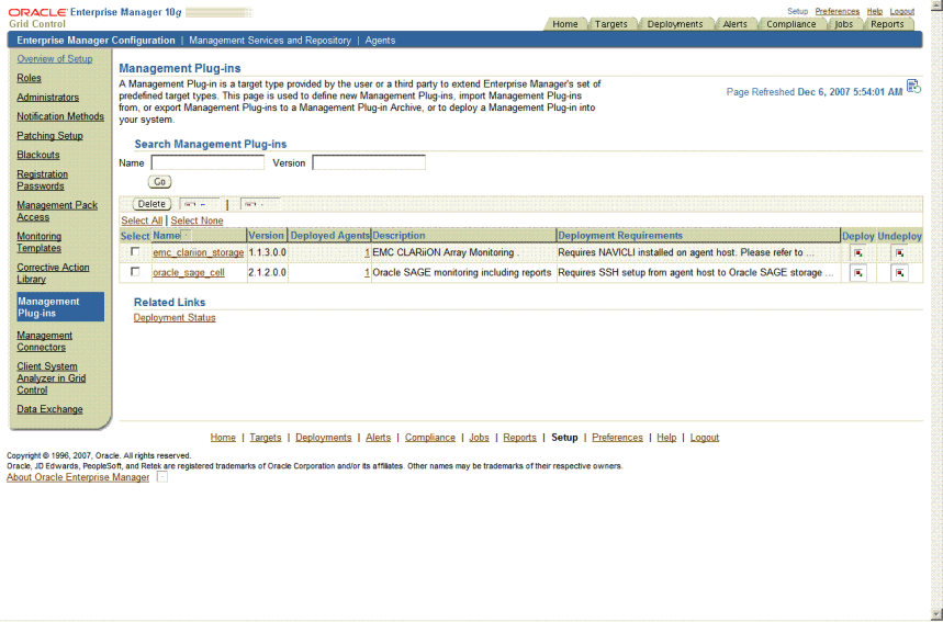 Management Plugins Deployment Page
