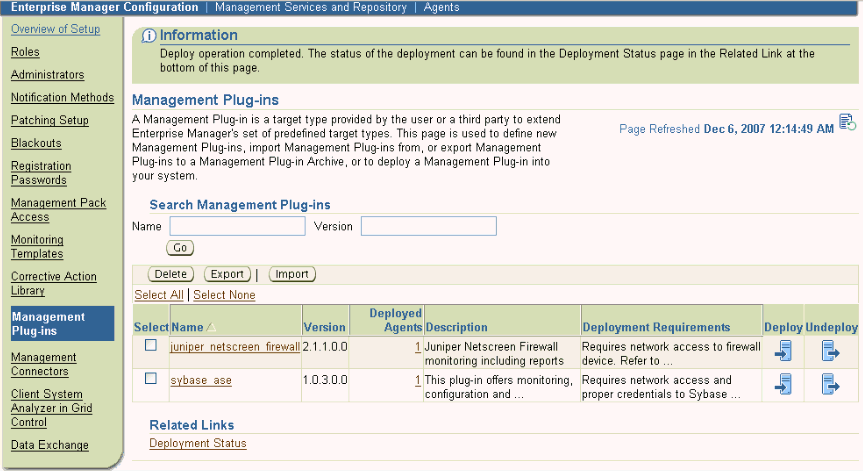 This screen is displayed on successful deployment
