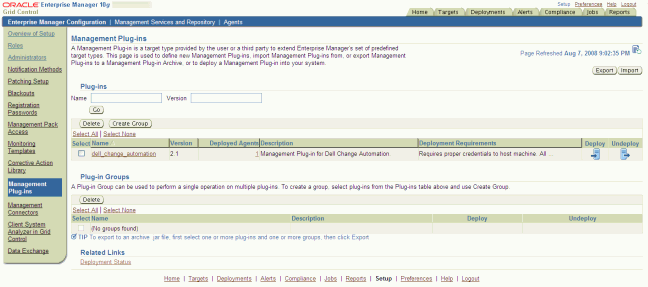 Management Plugins Deployment Page