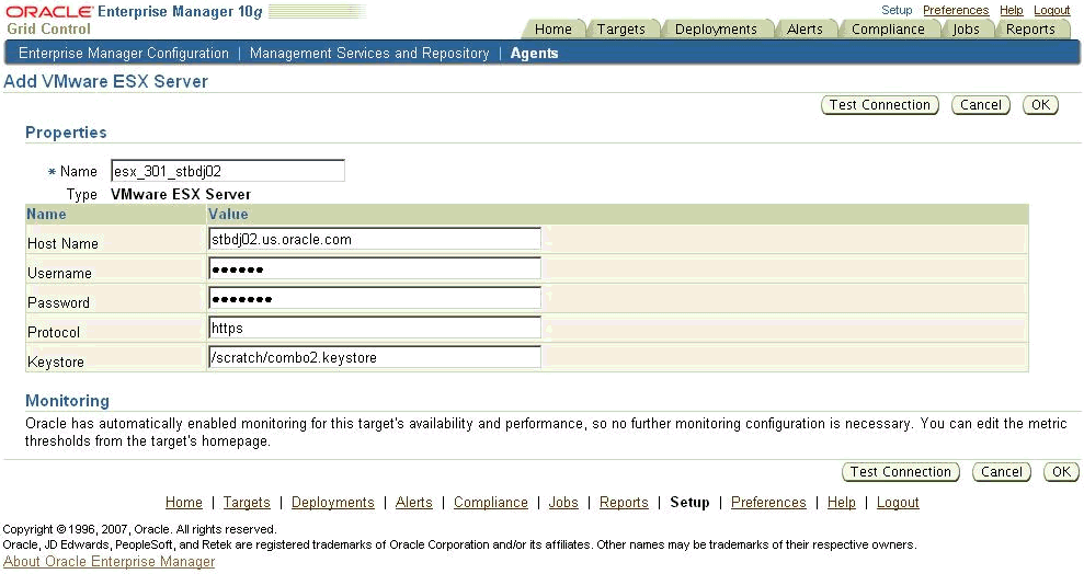 Add VMWare ESX Server Page