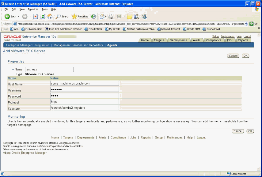 Add VMWare ESX Server Page