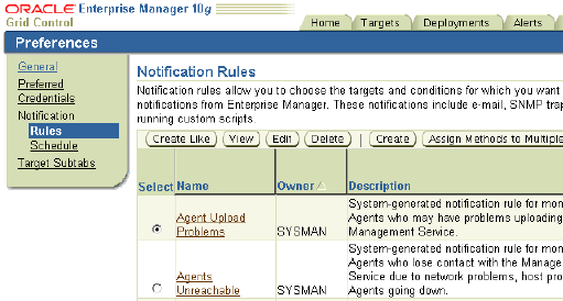 Notification Rules page