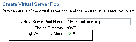 High Availability Mode in Virtual Server Pool page