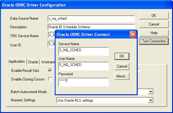 Oracle ODBD driver configuration