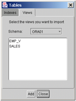 Tables dialog