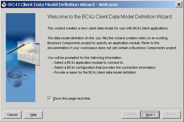 Model Definition Wizard’s welcome dialog.