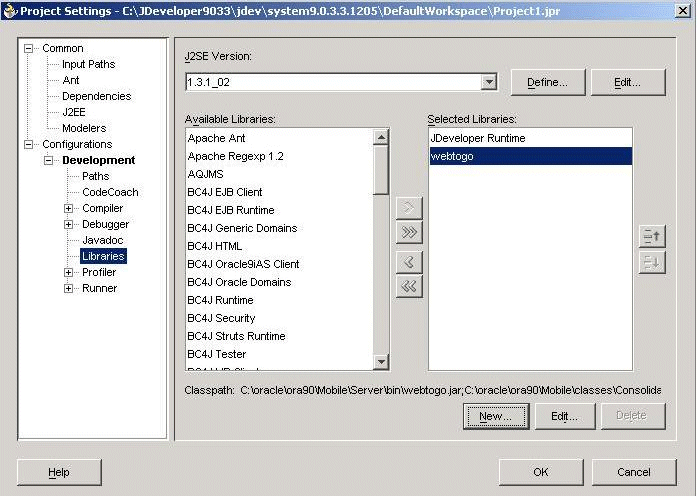 Move the webtogo library to the selected libraries list.