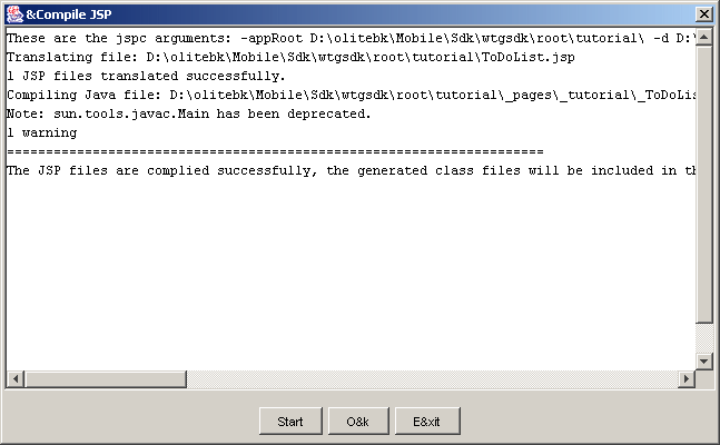 This dialog displays the JSP compilation completion message.