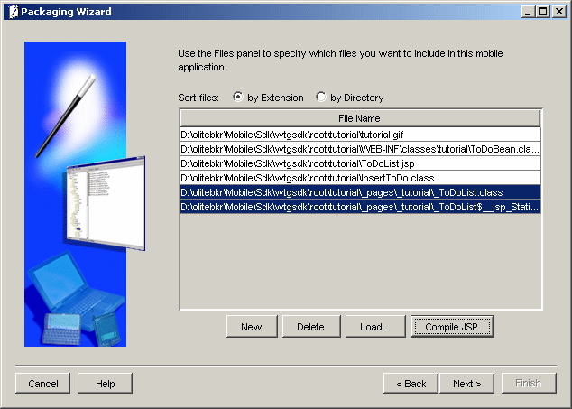 Displays files that are added to your application.