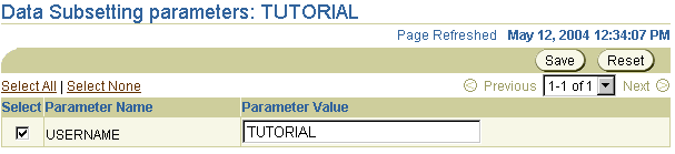 The Data Subsetting parameters page