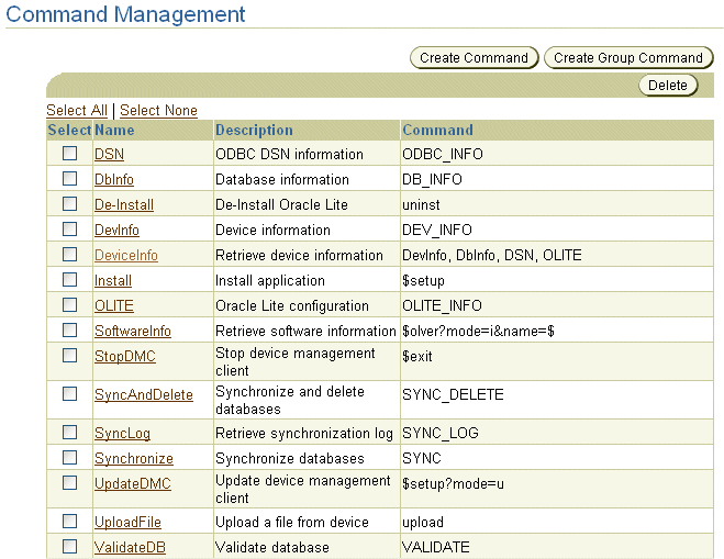 The Command Management page.