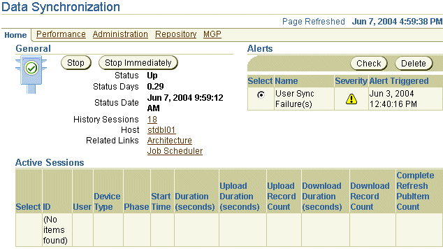 The Data Synchronization home page.