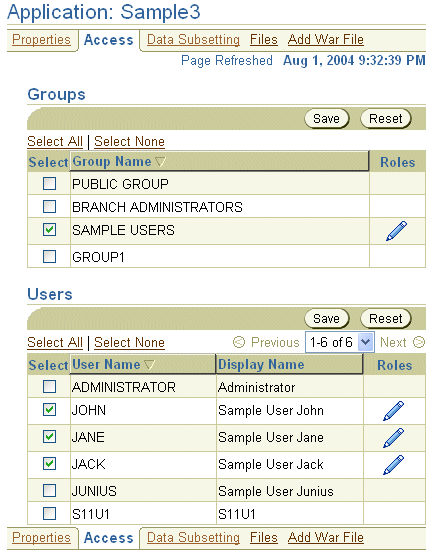 The Access page.