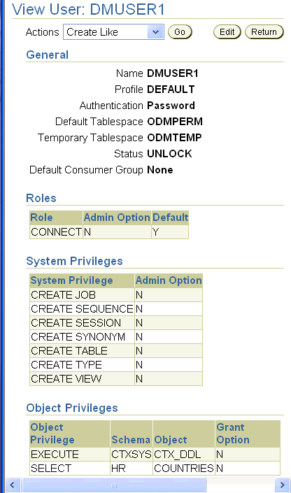Enterprise Manager: view user Enterprise Manager: view user