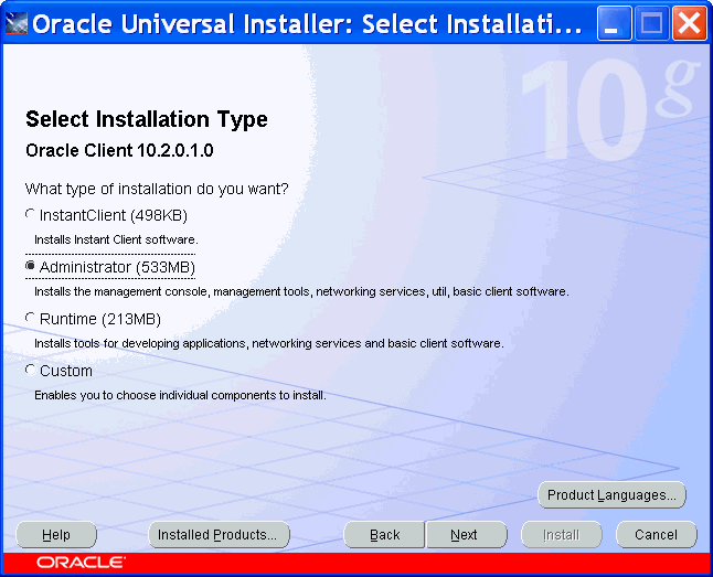 client installation: administrator type client installation: administrator type