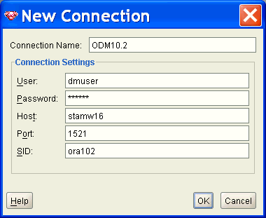Oracle Data Miner: connection dialog box Oracle Data Miner: connection dialog box