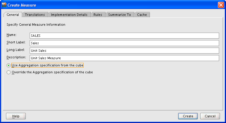 Create Measure dialog box