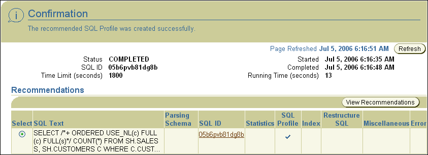 Description of sql_tuning_results.gif follows Description of sql_tuning_results.gif follows
