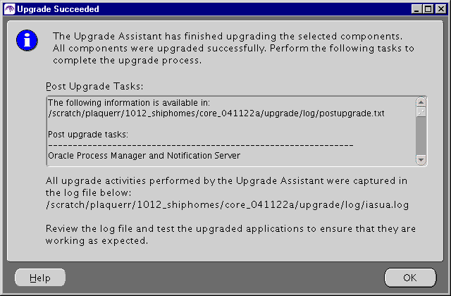 OracleAS Upgrade Assistant Upgrade Succeeded Screen