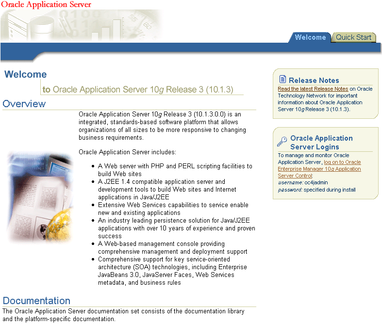 Oracle Application Server Welcome page