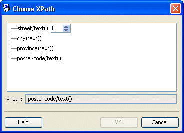 Choose Xpath dialog