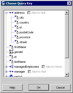 This figure shows a sample Choose Query Key dialog.