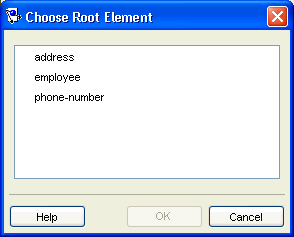 This illustration shows the Choose Root Element dialog.