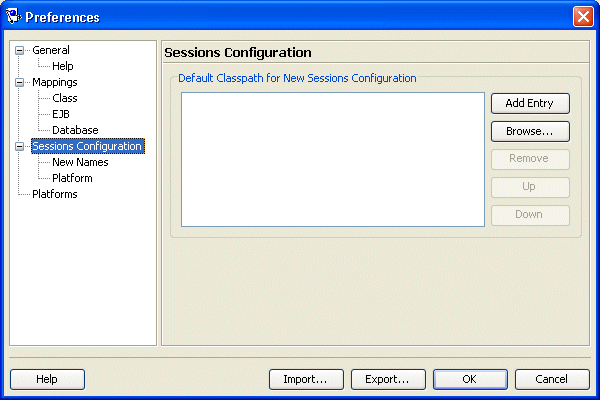 Preferences Sessions Configuration