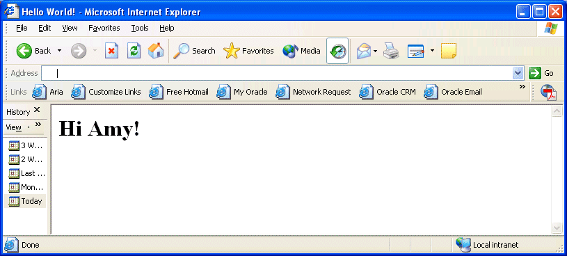Browser output for simple servlet example.