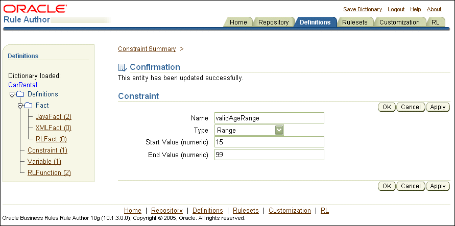 Rule Author Constraint Definition Page