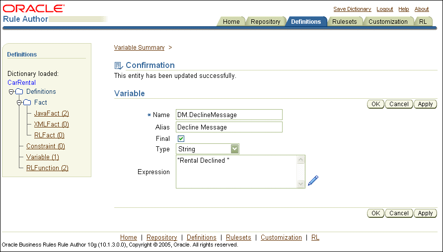 Rule Author Variable Definition Page