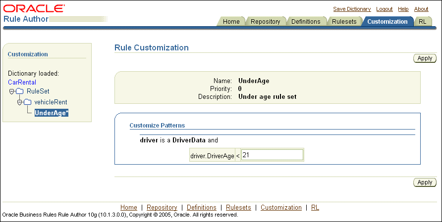 Rule Author Rule Customiztion Page
