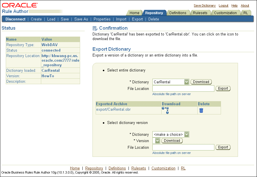 Export Dictionary Page with Download Option