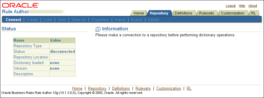 Initial Rule Author Repository Connect page.