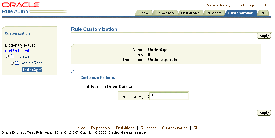 Rule Author Under Age Rule Customization