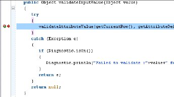 This image shows a breakpoint on validateAttributeValue()
