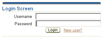Login screen for username and password