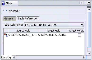 Sample One-to-One Mapping, Table Reference Tab