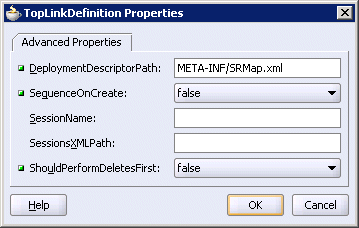 This image shows the TopLink Definition Properties dialog