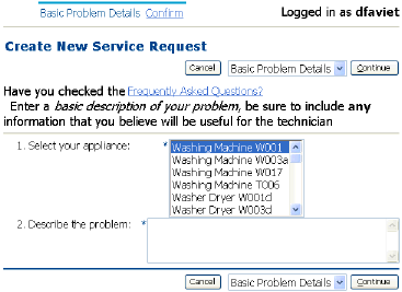 This image shows Step One, Create-Service-Request page.