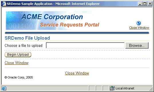 File upload form for entering file
