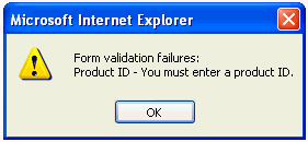 An error message displays in a pop-up dialog.