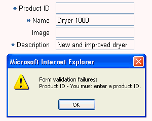 Error message displays in a pop-up dialog