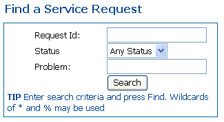 SRSearch searches for ID, status, and problem