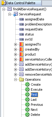 Navigation operations in the Data Control Palette