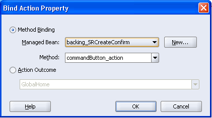 Bind Action Property dialog for page not using auto-binding